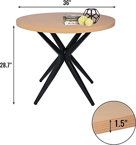 Dining Table TOP Wood Kitchen Coffee Table Counter Modern Cross Metal Led for Cafe Restaurant Wine Bar Home Office Conference Nordic Oak Grid 4-6 (Round 36")