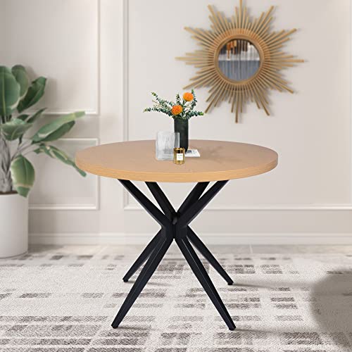 Dining Table TOP Wood Kitchen Coffee Table Counter Modern Cross Metal Led for Cafe Restaurant Wine Bar Home Office Conference Nordic Oak Grid 4-6 (Round 36")