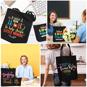 Oudain 8 Pcs Teacher Appreciation Gifts for Women Canvas Teacher Bag Teacher Tote Bag Cosmetic Toiletry Canvas Makeup Bags with Zipper for Teacher Birthday Christmas Farewell Parties