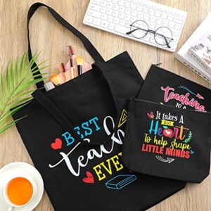 Oudain 8 Pcs Teacher Appreciation Gifts for Women Canvas Teacher Bag Teacher Tote Bag Cosmetic Toiletry Canvas Makeup Bags with Zipper for Teacher Birthday Christmas Farewell Parties