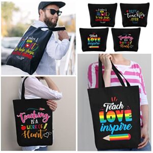 Oudain 8 Pcs Teacher Appreciation Gifts for Women Canvas Teacher Bag Teacher Tote Bag Cosmetic Toiletry Canvas Makeup Bags with Zipper for Teacher Birthday Christmas Farewell Parties