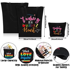 Oudain 8 Pcs Teacher Appreciation Gifts for Women Canvas Teacher Bag Teacher Tote Bag Cosmetic Toiletry Canvas Makeup Bags with Zipper for Teacher Birthday Christmas Farewell Parties