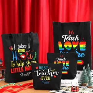 Oudain 8 Pcs Teacher Appreciation Gifts for Women Canvas Teacher Bag Teacher Tote Bag Cosmetic Toiletry Canvas Makeup Bags with Zipper for Teacher Birthday Christmas Farewell Parties