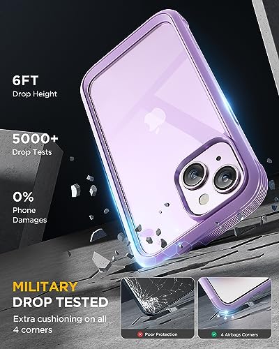 Miracase Glass Series Designed for iPhone 14 Plus Phone Case 6.7 inch, 2023 Upgrade Full-Body Clear Bumper Case with Built-in 9H Tempered Glass Screen Protector and Camera Lens Protector,Purple