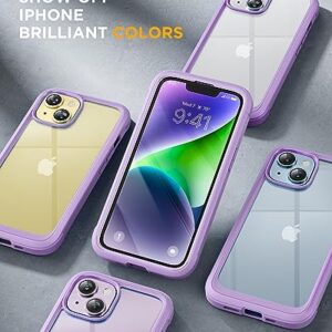 Miracase Glass Series Designed for iPhone 14 Plus Phone Case 6.7 inch, 2023 Upgrade Full-Body Clear Bumper Case with Built-in 9H Tempered Glass Screen Protector and Camera Lens Protector,Purple