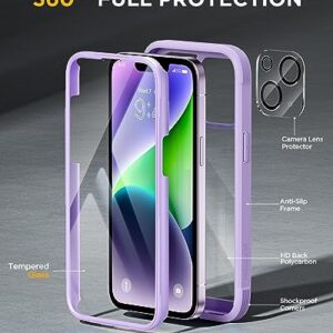 Miracase Glass Series Designed for iPhone 14 Plus Phone Case 6.7 inch, 2023 Upgrade Full-Body Clear Bumper Case with Built-in 9H Tempered Glass Screen Protector and Camera Lens Protector,Purple