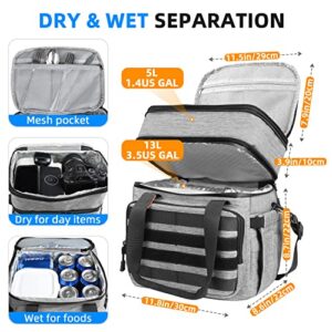 wu Insulated Large Lunch Bag 15L18L Expandable Dry Wet Separation Lunch Box Pail Adults Heavy Duty Waterproof Leakproof Soft Cooler Food Bag Kit, Gray