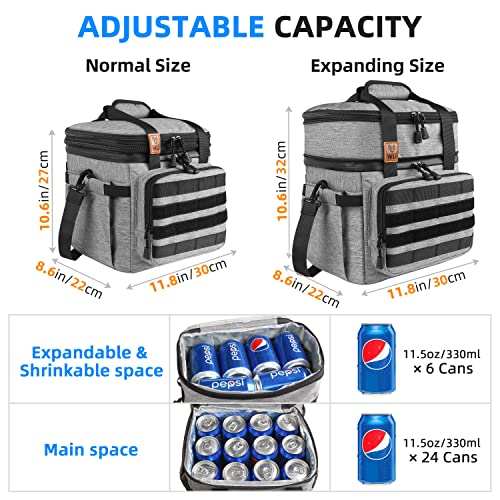 wu Insulated Large Lunch Bag 15L18L Expandable Dry Wet Separation Lunch Box Pail Adults Heavy Duty Waterproof Leakproof Soft Cooler Food Bag Kit, Gray