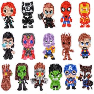 htpdiop16 pcs kids diy diamond painted sticker kit, superhero creative digital painted diamond dots mosaic stickers, crafts for kids, boys, girls and adult beginners.