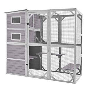 aivituvin large cat catio 4 tiers cat enclosures house for outdoor indoor cats with weatherproof roof, 3 resting rooms, 3 platforms, 5 windows 70" h 77" l