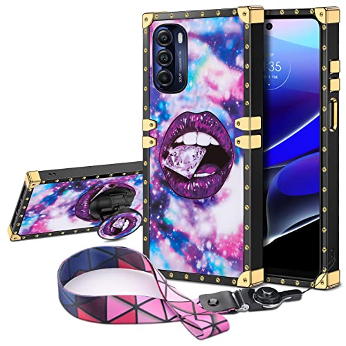 JAKPAK for Motorola Moto G Stylus 5G 2022 Case with Kickstand Cute Cover for Girls Women TPU Luxury Case with Strap Shockproof Protective Heavy Duty Case for Motorola Moto G Stylus 5G 2022 Lip Purple