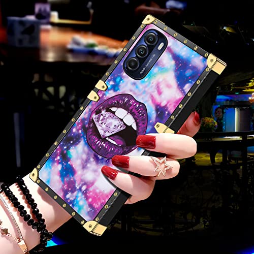 JAKPAK for Motorola Moto G Stylus 5G 2022 Case with Kickstand Cute Cover for Girls Women TPU Luxury Case with Strap Shockproof Protective Heavy Duty Case for Motorola Moto G Stylus 5G 2022 Lip Purple