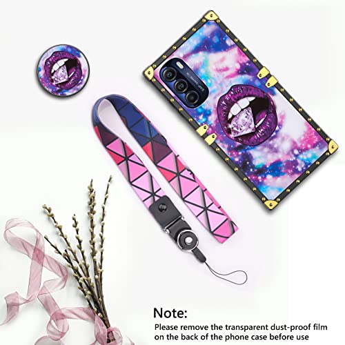 JAKPAK for Motorola Moto G Stylus 5G 2022 Case with Kickstand Cute Cover for Girls Women TPU Luxury Case with Strap Shockproof Protective Heavy Duty Case for Motorola Moto G Stylus 5G 2022 Lip Purple