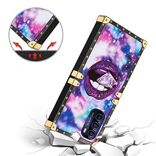 JAKPAK for Motorola Moto G Stylus 5G 2022 Case with Kickstand Cute Cover for Girls Women TPU Luxury Case with Strap Shockproof Protective Heavy Duty Case for Motorola Moto G Stylus 5G 2022 Lip Purple