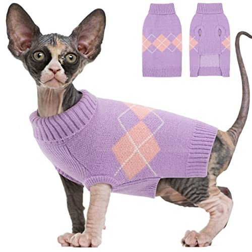 ALAGIRLS Classic Plaid Dog Sweater Warm Puppy Clothes,Thick Breathable Medium Large Cat Sweater,Cute Doggies Kittens Coat Holiday Pet Outfits Apparel,Purple M