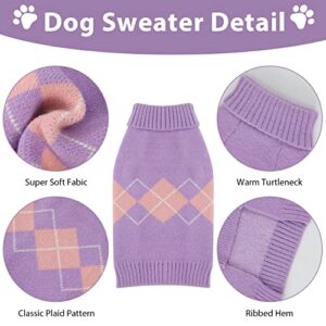 ALAGIRLS Classic Plaid Dog Sweater Warm Puppy Clothes,Thick Breathable Medium Large Cat Sweater,Cute Doggies Kittens Coat Holiday Pet Outfits Apparel,Purple M