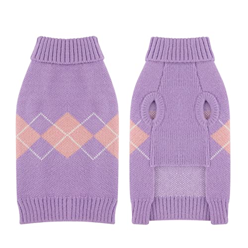 ALAGIRLS Classic Plaid Dog Sweater Warm Puppy Clothes,Thick Breathable Medium Large Cat Sweater,Cute Doggies Kittens Coat Holiday Pet Outfits Apparel,Purple M