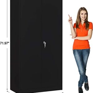 Rophefx 2 Doors Metal Storage Cabinet, Tall Locking Storage Cabinet with 4 Adjustable Shelves for Warehouse, Garage, Home Office, Black