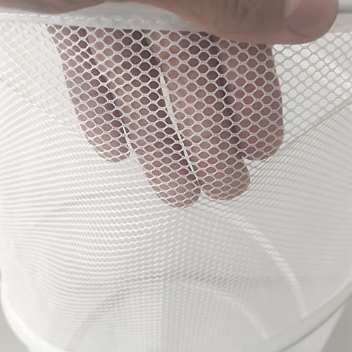 Qtopun Mesh Popup Laundry Hamper With Cover, Foldable Portable Cylindrical Dirty Clothes Basket for Bedroom, Kids Room, College Dormitory and Travel — White