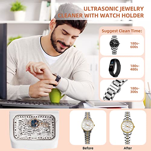 ELVASO Ultrasonic Jewelry Cleaner, 700ml High Capacity Ultrasonic Cleaner with 5 Timer Modes, 46Khz Sonic Cleaner Machine for Glasses, Jewelry, Watch and Denture, 304 Stainless Steel Tank with 23oz