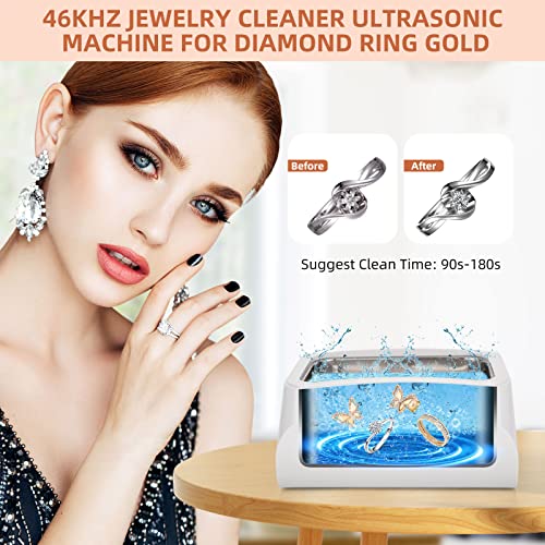 ELVASO Ultrasonic Jewelry Cleaner, 700ml High Capacity Ultrasonic Cleaner with 5 Timer Modes, 46Khz Sonic Cleaner Machine for Glasses, Jewelry, Watch and Denture, 304 Stainless Steel Tank with 23oz