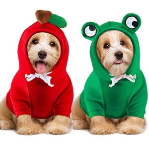 2 pieces dog hoodies frog shape puppy clothes dog fruit sweatshirt outfit warm winter sweater coat costume for medium dogs cat puppy chihuahua yorkie clothes cold weather coat, m