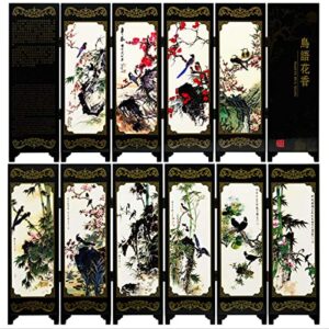 bantlou mini folding screen small chinese dividers japanese decor folding screen desktop asian decoration gift for home office new year 18.5‘’×9.5’’(bird and flowers)