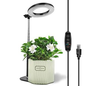 grow light, full spectrum led plant light for indoor plants, grow lamp with stable base, height adjustable and 3 switch modes, 3/9/12h timer 10-level dimmable brightness for small plant