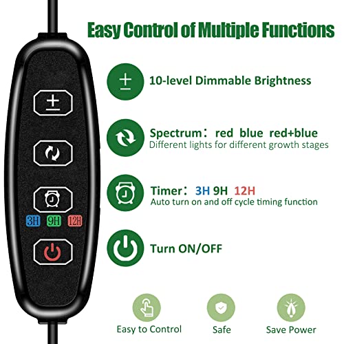 Grow Light, Full Spectrum LED Plant Light for Indoor Plants, Grow lamp with Stable Base, Height Adjustable and 3 Switch Modes, 3/9/12H Timer 10-Level Dimmable Brightness for Small Plant