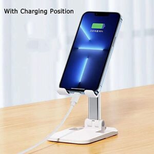 ZRONST Phone Stand for Desk Foldable Adjustable Angle Height Portable Cell Phone Holder Compatible with iPhone Ipad Android (White)