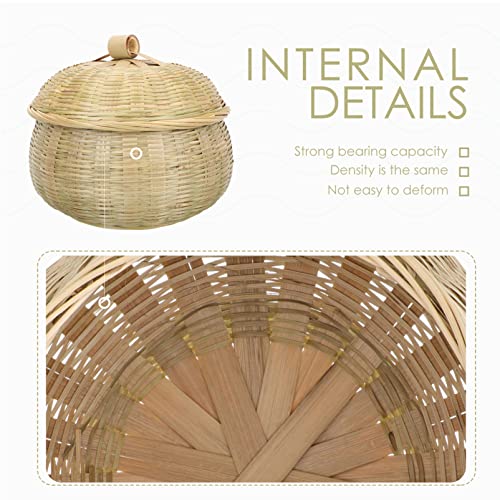 DOITOOL Woven Basket Wicker Storage Basket with Lid Round Waste Basket Seagrass Rattan Baskets Woven Storage Bins Wooden Picnic Basket Laundry Hamper Container Bamboo- Woven Basket