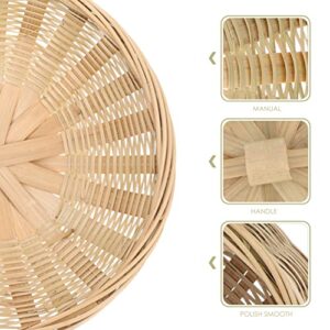 DOITOOL Woven Basket Wicker Storage Basket with Lid Round Waste Basket Seagrass Rattan Baskets Woven Storage Bins Wooden Picnic Basket Laundry Hamper Container Bamboo- Woven Basket