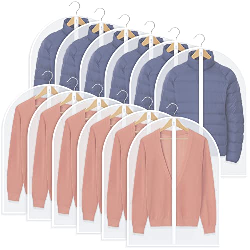 LEKHU 32'' Clear Garment Bags for Hanging Clothes,Suit Bags for Closet Storage Travel Moth-Proof Breathable Dust Clothing Cover Protecting with Zipper for Short Coats Jackets, 12 Pack