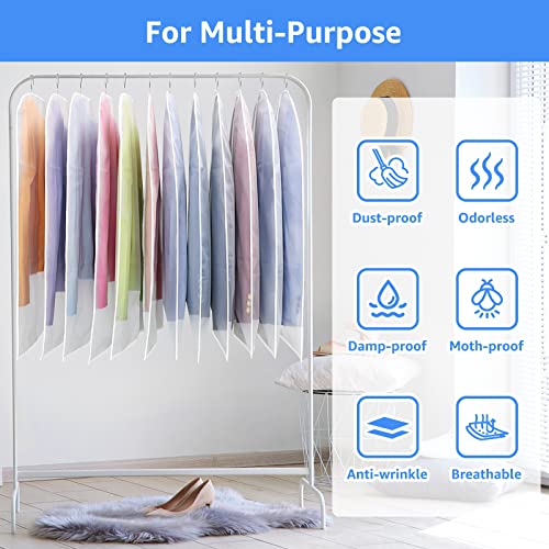 LEKHU 32'' Clear Garment Bags for Hanging Clothes,Suit Bags for Closet Storage Travel Moth-Proof Breathable Dust Clothing Cover Protecting with Zipper for Short Coats Jackets, 12 Pack