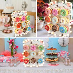 Donut Wall Stand with String Lights, Large Capacity Divava Reusable Donut Board Display for Parties, Wood Donut Party Decorations for Christmas parties, Baby Showers, Wedding, Great Gift for Christmas