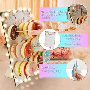 Donut Wall Stand with String Lights, Large Capacity Divava Reusable Donut Board Display for Parties, Wood Donut Party Decorations for Christmas parties, Baby Showers, Wedding, Great Gift for Christmas