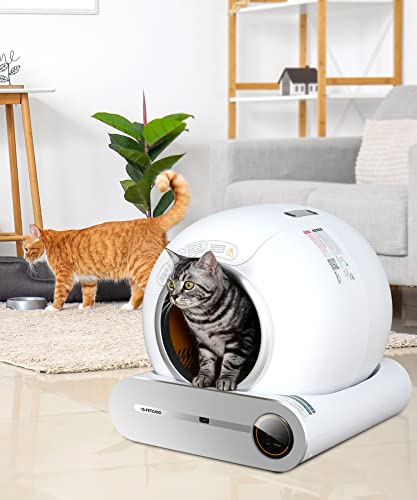 Self-Cleaning Cat Litter Box, Automatic Cat Litter Box PETCADO 24H for No Scooping with APP Control, Odor Removal, Safe Lock, Litter Mat, Quiet for Multiple Cats and All Kinds of Clumping Cat Litter