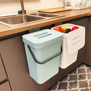 stonespace under sink compost bin indoor kitchen sealed, 3.2 gallon/12l compost bucket for kitchen, wall mounted small trash can with lid，1 pack blue