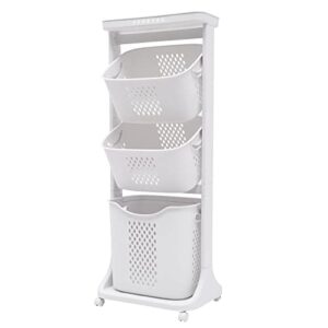 3 layer laundry hamper basket sorter wash clothes storage organizer rolling cart with pulleys, used in the bathroom bedroom to store dirty clothes clothes basket