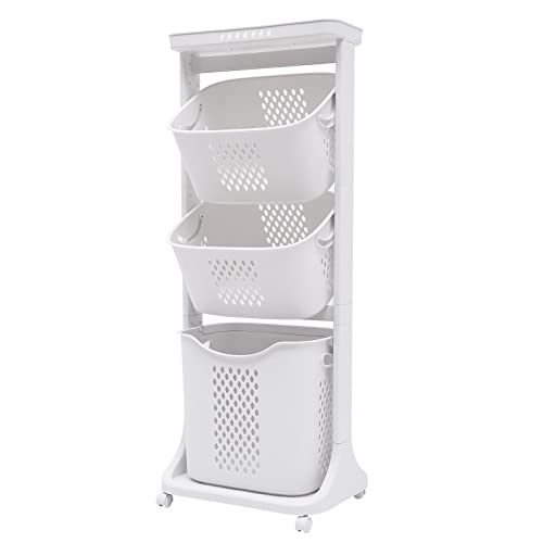 3 Layer Laundry Hamper Basket Sorter Wash Clothes Storage Organizer Rolling Cart With pulleys, used in the bathroom bedroom to store dirty clothes clothes basket