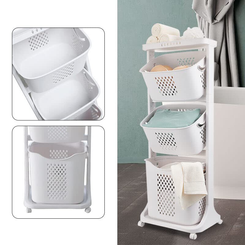 3 Layer Laundry Hamper Basket Sorter Wash Clothes Storage Organizer Rolling Cart With pulleys, used in the bathroom bedroom to store dirty clothes clothes basket