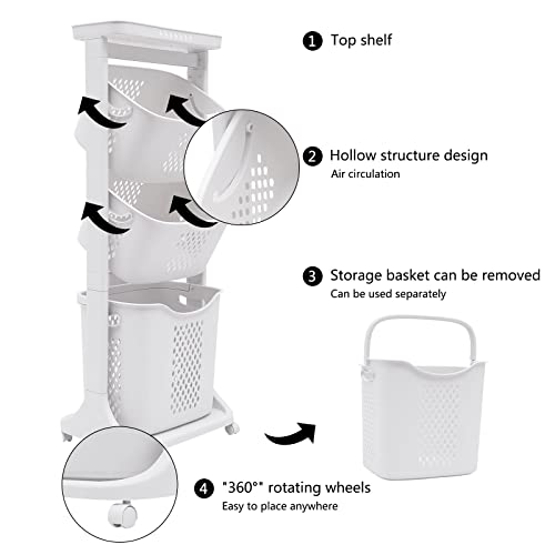 3 Layer Laundry Hamper Basket Sorter Wash Clothes Storage Organizer Rolling Cart With pulleys, used in the bathroom bedroom to store dirty clothes clothes basket