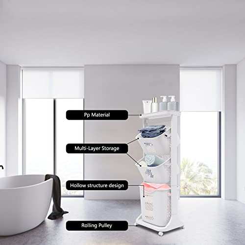 3 Layer Laundry Hamper Basket Sorter Wash Clothes Storage Organizer Rolling Cart With pulleys, used in the bathroom bedroom to store dirty clothes clothes basket