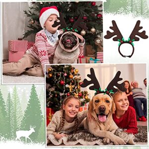 2 Pieces Christmas Dog Costume Outfit Reindeer Dog Costume with Green Xmas Tree Clothes and Elk Reindeer Antler Headband, Warm Winter Puppy Coat Deer Headwear for Christmas Pet Party (Medium)