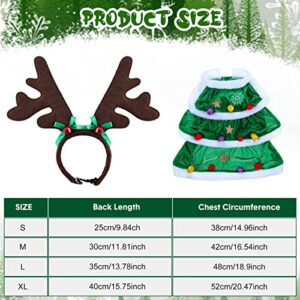 2 Pieces Christmas Dog Costume Outfit Reindeer Dog Costume with Green Xmas Tree Clothes and Elk Reindeer Antler Headband, Warm Winter Puppy Coat Deer Headwear for Christmas Pet Party (Medium)