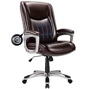 home office chair executive high back ergonomic desk chair height adjustable managerial rolling swivel chair with adjustable built-in lumbar support, faux leather, dark brown