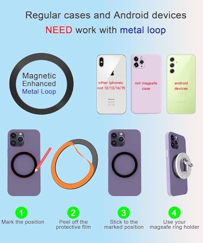 Magnetic Phone Ring Holder for magsafe,DATIMIRA Glitter Magnetic Grip Compatible with iPhone 15 14 13 12 Pro max,Pro,Plus,Mini Mag Safe Accessories,Adjustable Kickstand Wireless Charging,Silver