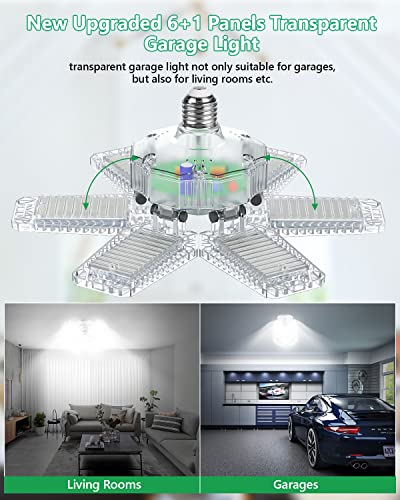 Garage Light 165W 16500LM 6500K 2 Pack, LED Garage Light LED Shop Lights Garage Lights Ceiling LED with 6+1 Adjustable Panels Support E26/E27 for Garage, Barn, Workshop, Basement（Transparent）