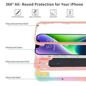 MARKILL Compatible with iPhone 14 Plus Case 6.7 Inch with Ring Stand, Military Grade Drop Protection Full Body Rugged Heavy Duty Protective Cover for iPhone 14 Plus. (Rainbow Pink)