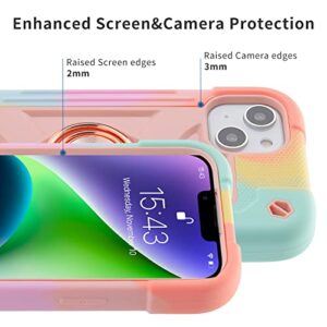 MARKILL Compatible with iPhone 14 Plus Case 6.7 Inch with Ring Stand, Military Grade Drop Protection Full Body Rugged Heavy Duty Protective Cover for iPhone 14 Plus. (Rainbow Pink)